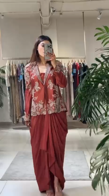 dhoti style party wear dress Art Silk Sequins Embroidered Party Wear Dhoti Style Plus Size Salwar Suit  In Blue