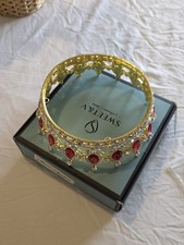 SWEETV Gold Red Crystal Queen Crown Tiara Baroque Rhinestone Wedding Prom Party