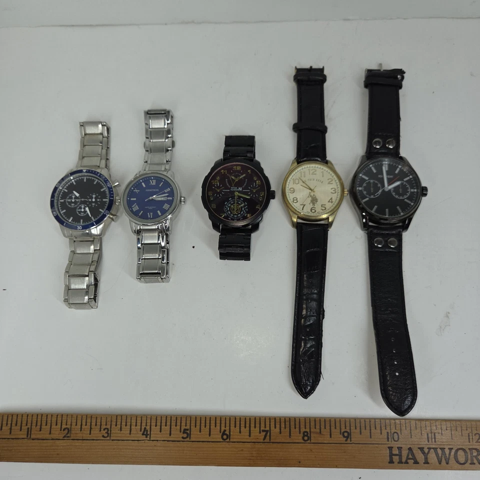 Vtg Watch Lot of 5 Mens Rocawear Time Piece Silver Black Leather Wrist Watches - Image 2 of 4