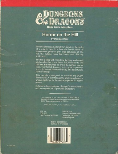 B5 HORROR ON THE HILL Vintage Module Dungeons Dragons D&D TSR Adventure Basic - Picture 3 of 3