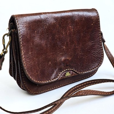 Vintage The Bridge Leather Crossbody Bag, Brown Saddle Purse Made in Italy