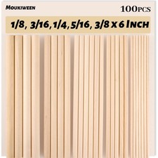 Moukiween Wooden Dowel Rods, 100PCS 1/8, 3/16, 1/4, 5/16, 3/8 x 6 Inch Assort...