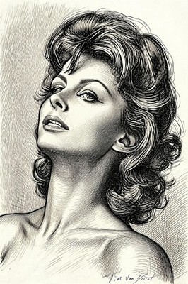 Kunstdruck - Erotik - Sophia Loren - Zeichnung - Gemälde - limitiert - signiert