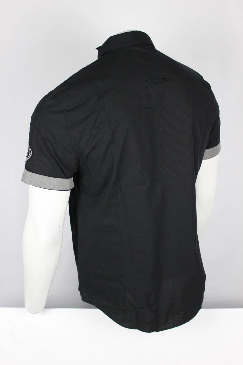 Camisa Guess Para Hombre Calce Ajustado Eduardo Manga Corta Botón a Presión Negro Jet