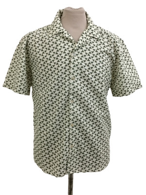 Only & Sons Men's Shirt Ecru & Moss Geo Textured Cuban Collar S/Sleeve New F1