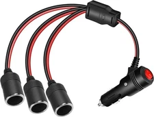 12V 1 to 3 Cigarette Lighter Splitter Power Adapter, 3 Way Cigarette Size: 0.3M