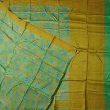 Vintage Green Sarees 100 Pure Silk Floral Printed Sari 5YD Soft Craft Fabric