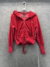 Vintage Rocawear Hoodie Womens Large Red Velour Full Zip Quilted Tracksuit