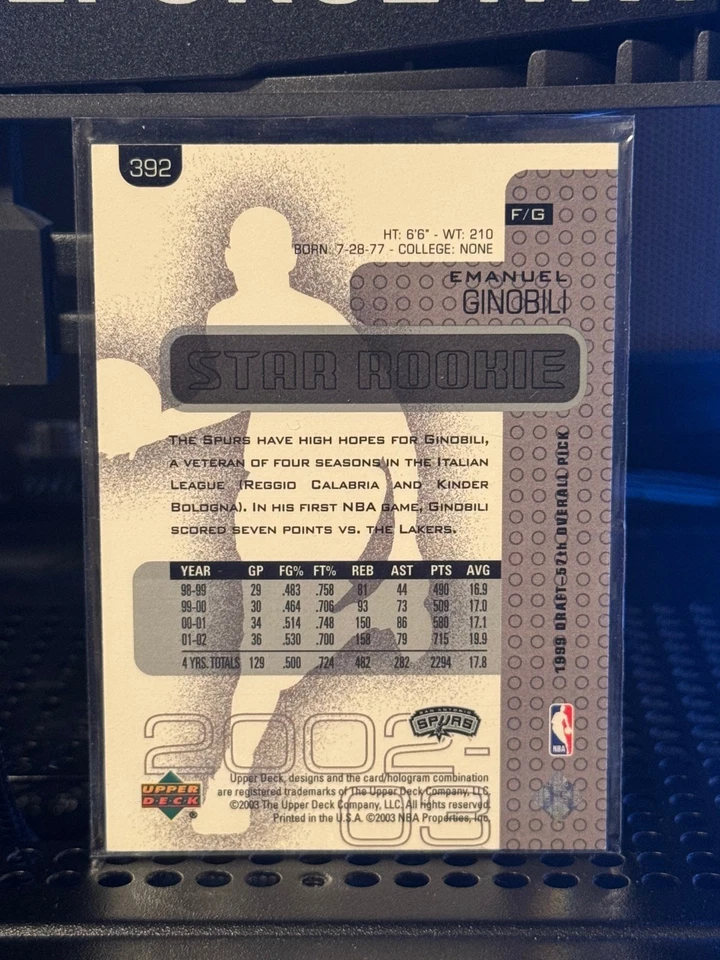 2002-03 Upper Deck - Star Rookie Manu Ginóbili #392 (RC) Foto 2 de 2