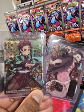 Demon Slayer Tanjiro and Nezuko Stained Glass Rare Gold Stamp Cards Ufotable