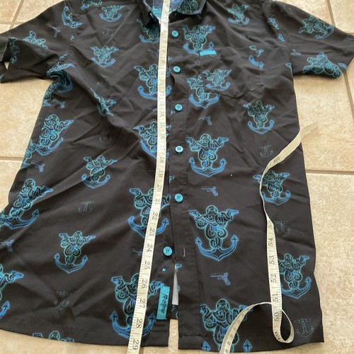 Retro Glocktopus Black Blue Hawaiian Button Up Shirt Rifle Anchors Design Medium - Picture 10 of 12