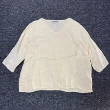 Match Point Lagenlook Coastal Cottage Tunic Linen Top Womens Sz L/XL Beige Cream