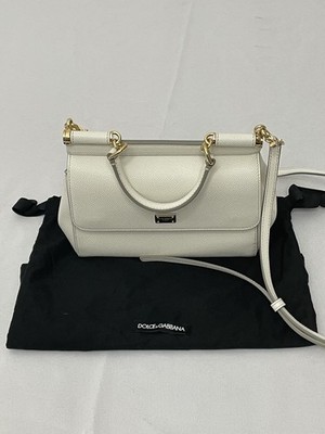 Dolce & Gabbana Miss Sicily Small Beige Leather Top Handle Crossbody Bag