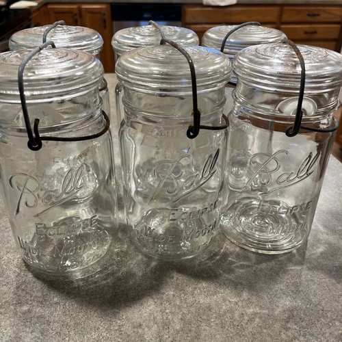 Lot Of 6 Vintage Ball Eclipse Wide Mouth Canning Jars W/ Lids & Metal Clips - Picture 5 of 6