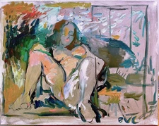 Large Cubism Woman Oil Painting Abstract Boudoir Interior 22x28 Stretched Canvas