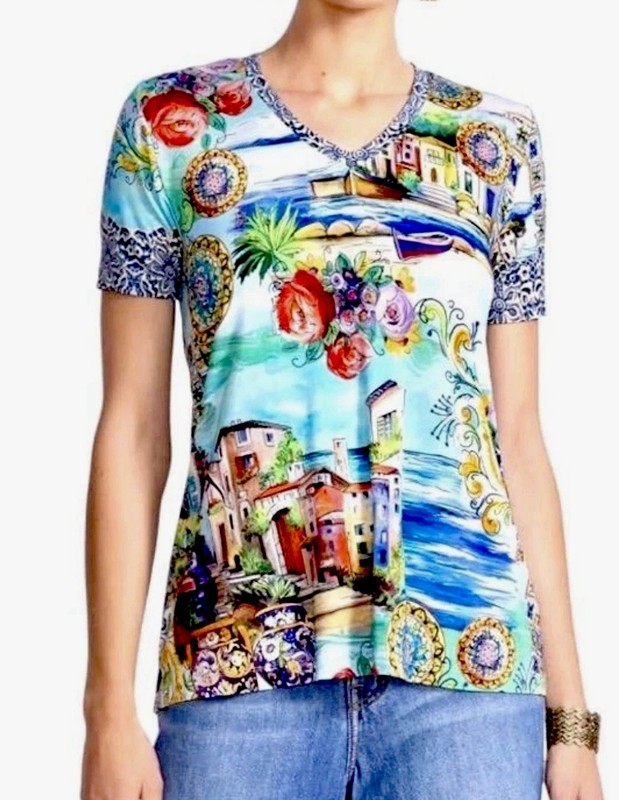 New M Johnny Was Janie Favorite Christy Swing Tee Short Sleeve Boho Floral Shirt