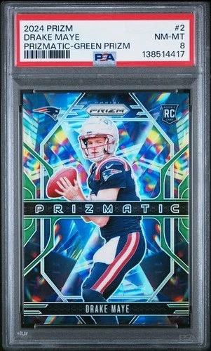 2024 PANINI PRIZM DRAKE MAYE GREEN PRIZM PRIZMATIC #2 ROOKIE RC PSA 8