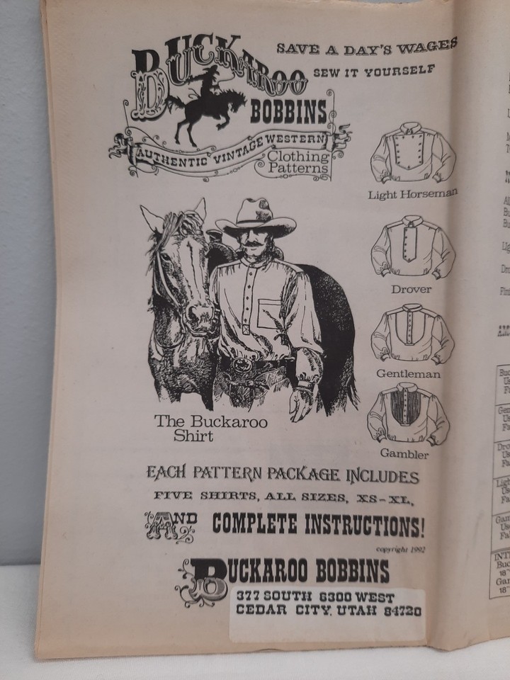 Buckaroo Bobbins Vintage Western Pattern ~ The Buckaroo Shirt ~ Sizes ...