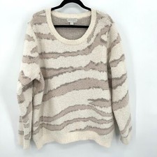 BAREFOOT DREAMS Cozychic White Tan Animal Print Super Soft Crew Neck Sweater 1X