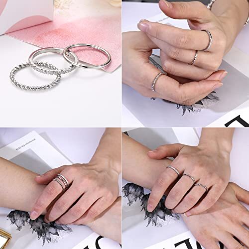 3Pcs CZ Stacking Rings for Women Stainless Steel Twisted Midi Knuckle Ring CZ We - Bild 2 von 6
