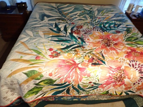 Beautiful! Floral Queen Quilt Cotton/Bamboo batting/Cuddle 7 shams Custom made! - Picture 12 of 22