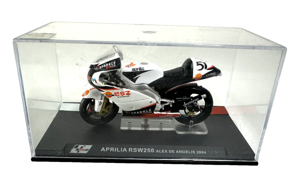 MODELLINO MOTO DIECAST  APRILIA RSW 250 ALEX DE ANGELIS 2004 1/24 - Immagine 2 di 4
