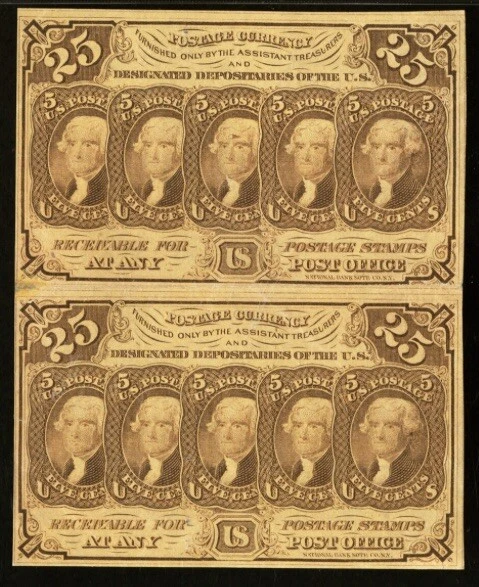 UNCUT PAIR 1862 FIRST ISSUE 25c Fractional Currency FR 1281 Civil War, PMG AU 50 - Image 3 of 4