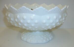 Vintage-Fenton-White-Hobnail-Milk-Glass-Pedestal-Candle-Holder-Centerpiece-Bowl