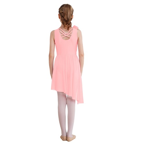 Kid Girl Leotard Irregular Hem Dancewear Tango Dress Tulle Costume Lyrical Jazz - Picture 24 of 53