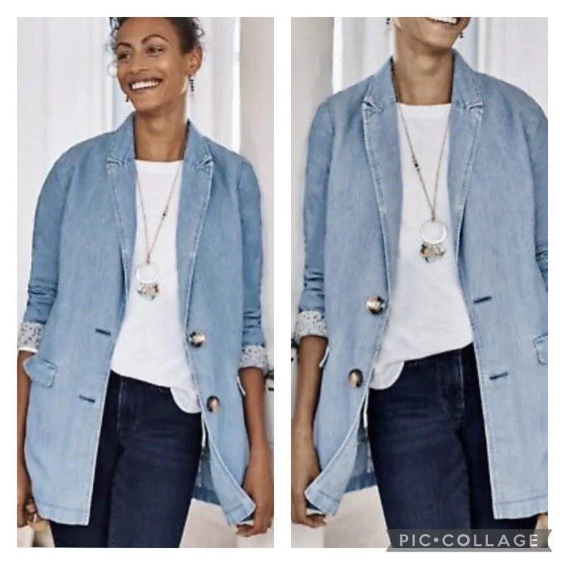 J Jill Gallery Denim Longline Blazer Linen Blend Size Large J Jill Gallery Denim Longline Blazer Linen Blend Size Large