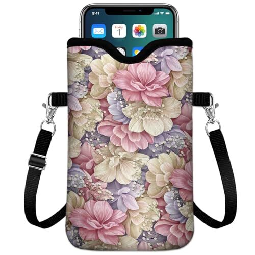 Neoprene Cell Phone Sleeve Pouch for Womem Men with Luxury Flowers-Phone Sleeve - 第 2/7 張圖片