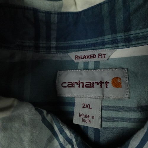 Carhartt Shirt Mens 2XL Blue White XXL Relaxed Fit Plaid Workwear Pockets Adult - Picture 4 of 10