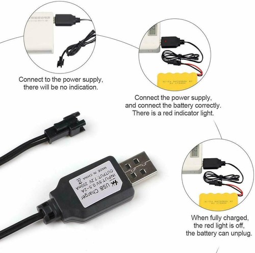 2Pcs 7.2V USB to SM 2Pin NI-MH NI-Cd Battery Charging Cable RC Drone Toys - Picture 2 of 8