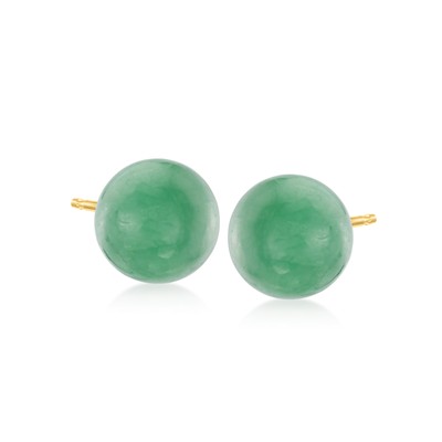 Ross-Simons 10mm Jade Bead Stud Earrings in 14kt Yellow Gold
