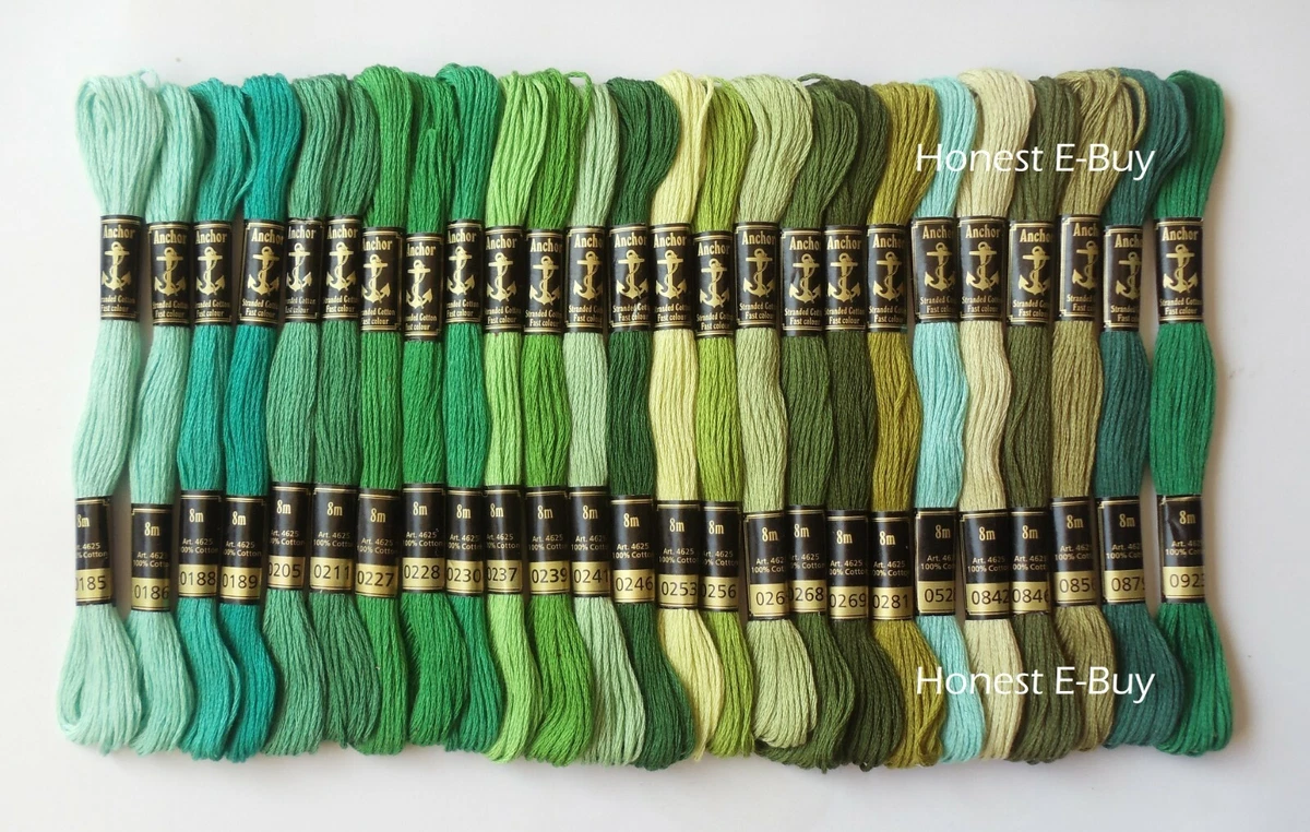 25 GREEN Anchor Stranded Cotton Embroidery Thread Skein /Floss Cross Long  Stitch