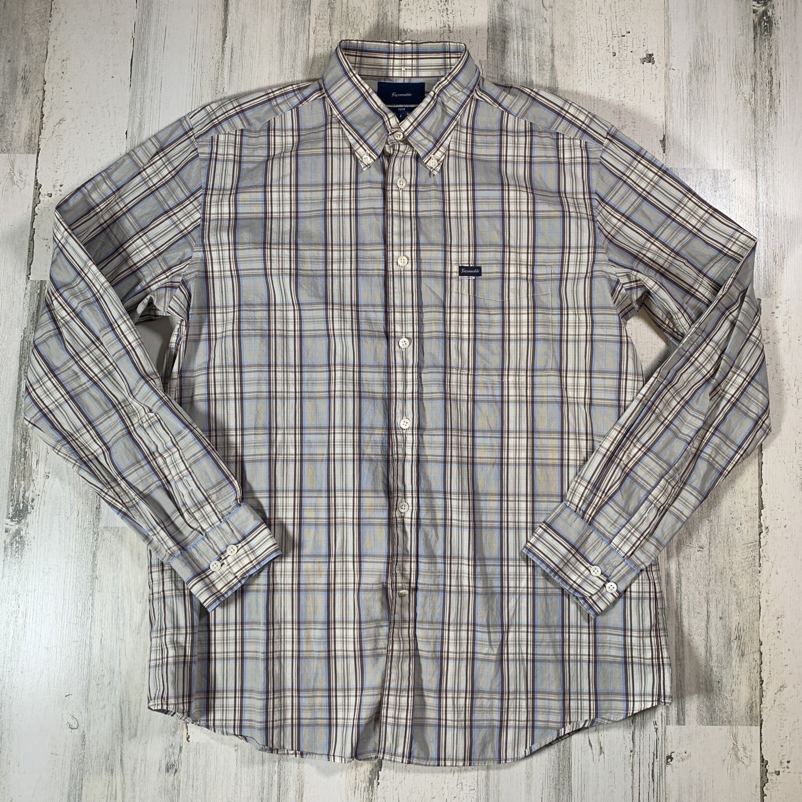Faconnable Multicolor Checkered Button Down Long … - image 1