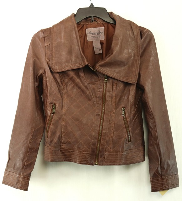 New Womens American Rag Cie Faux Leather Full Zip Cognac Pleather