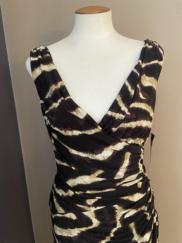Ralph Lauren animal print jersey ruched cocktail party dress Sz 8 NWT New - Picture 2 of 9