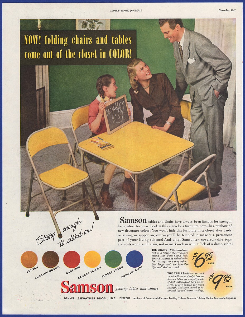 Vintage 1947 SAMSON Folding Furniture Canary Yellow Table Chairs