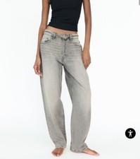 Jeans a palloncino Zara TRF sartoriali vita media larghi grigio denim donna 6/W28 nuovi con etichette