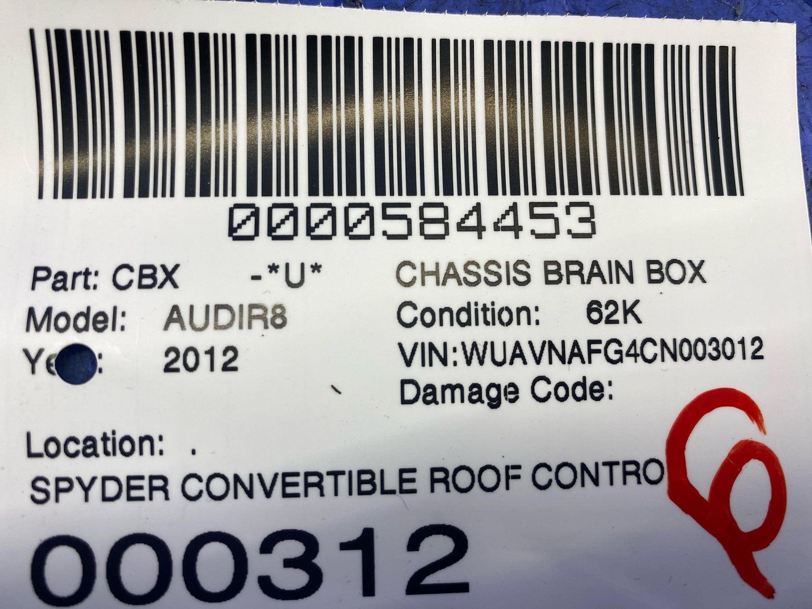 2011-2015 AUDI R8 SPYDER CONVERTIBLE ROOF CONTROL MODULE UNIT 427959255