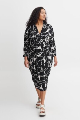 Fransa V Neck Midi Bold Black White Print Size NWT size 48 UE 2X