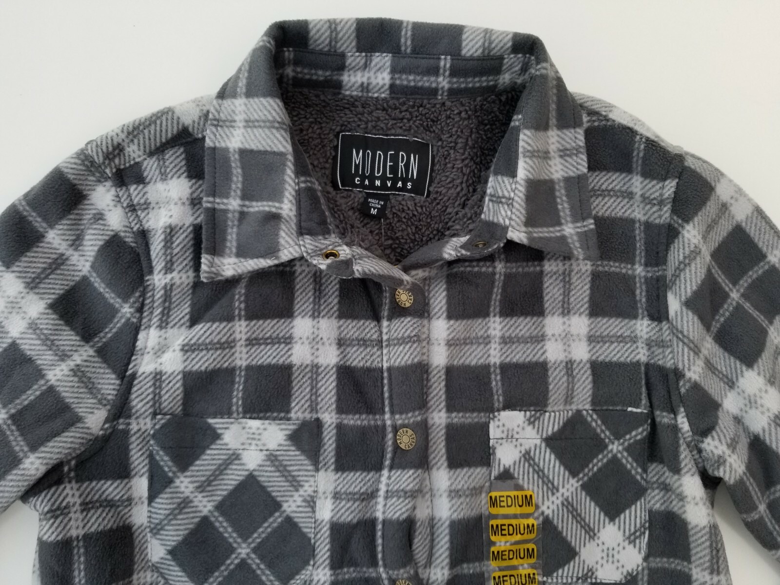 MODERN CANVAS Women's Gray Plaid Jacket Size Small Sherpa Lined