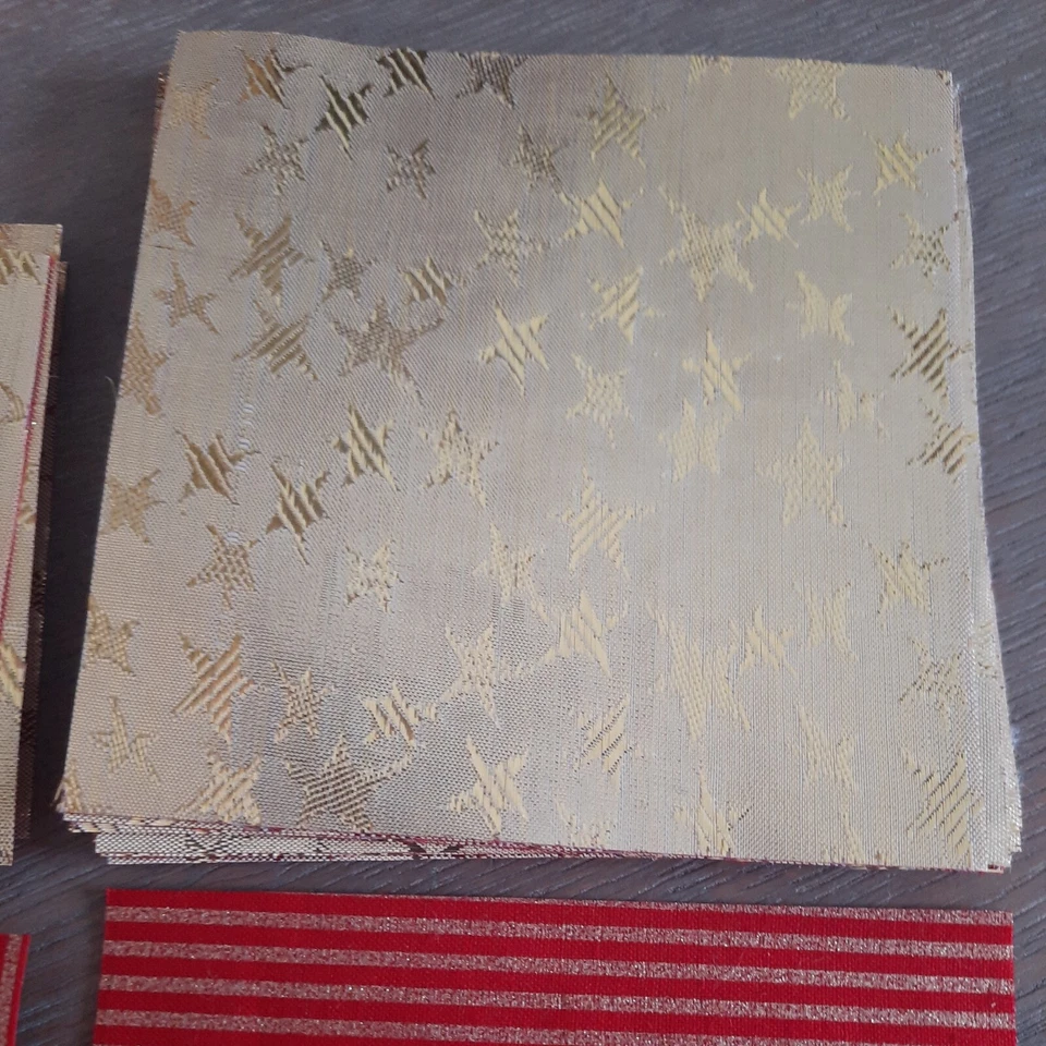 32 ~ Quilting Squares Fabric 4" X 4" & 3" X 3" Christmas Gold Stars Red Stripes - Image 2 of 4