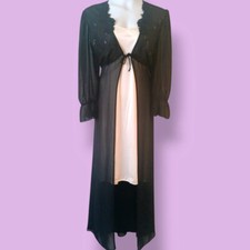 Vintage California Dynasty Sheer Black Chiffon Peignoir Dressing Gown Robe Large