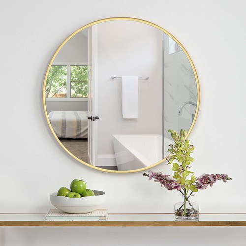 Large Gold Round Wall Mirror Vanity Bathroom Glass Circle Metal Frame Decor 50cm - Picture 11 of 11