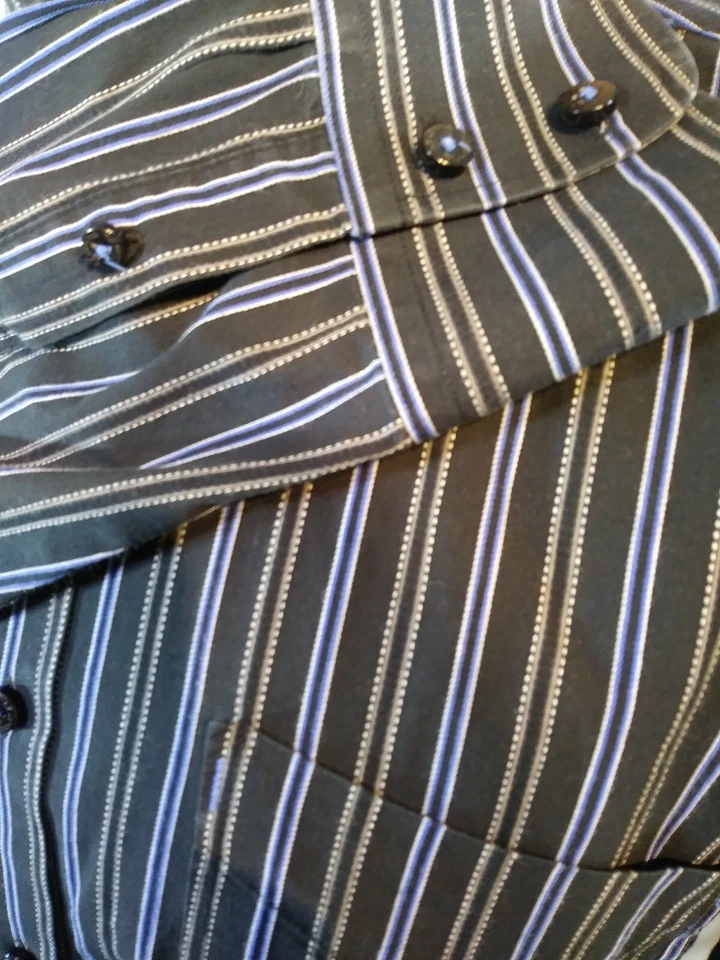 7 Diamonds Mens Medium Button Down Shirt Black Stripped Cotton LS - Image 3 of 4