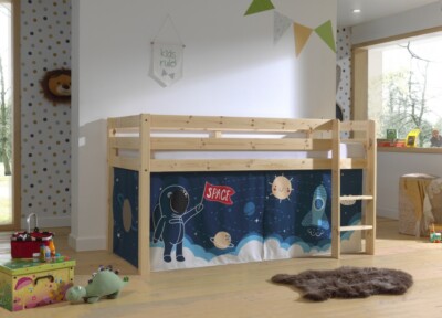 Vipack:''Pino'' Halbhohes Bett mit Textilset ''Space Shuttle''-Natur