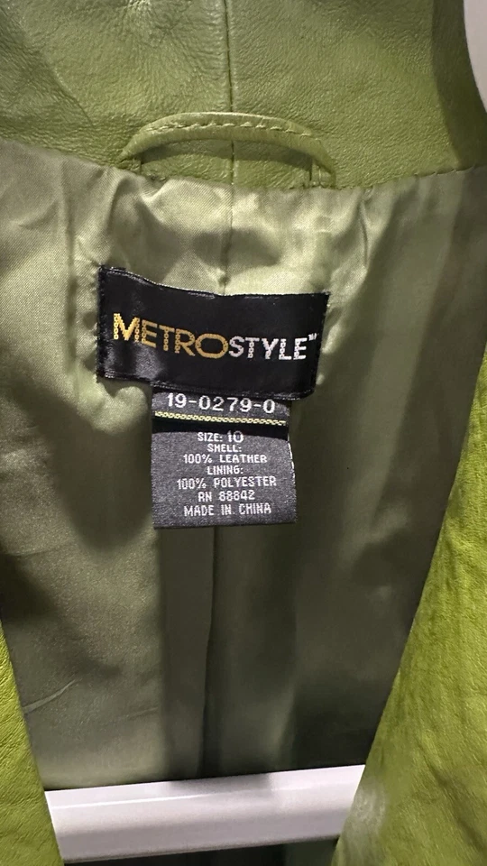 Vintage Metrostyle Women’s Green Leather Jacket Size 10 - Изображение 2 из 4