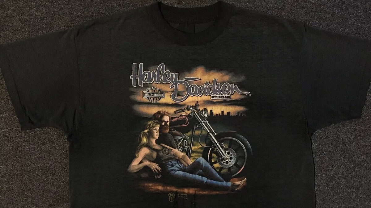 ★HARLEY-DAVIDSON COLLECTIONS★VINTAGE PIGMENT GOTHIC TEE Vtg 80s 3D Emblem Harley Davidson Faded Distress Shirt L